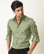 Light Olive Green Premium Giza Satin Cotton Full Sleeve Shirt For Men - Givuil